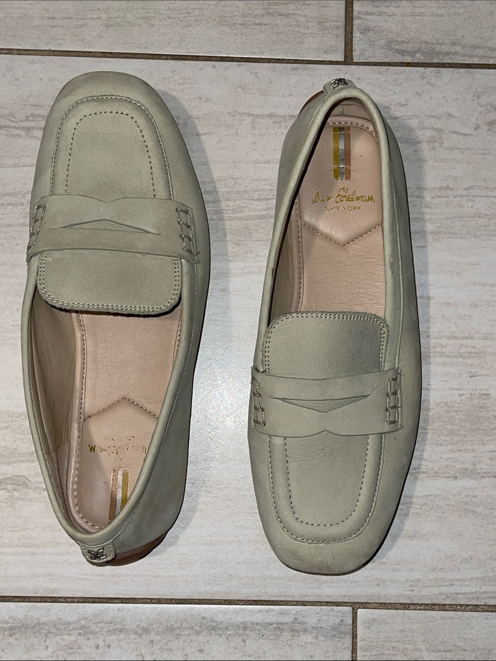 Sam Edelman Sage Green Suede Penny Loafers